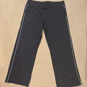 Navy Wide-Leg Athletic Pants with White Side Piping